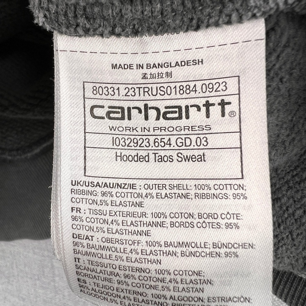 Carhartt WIP Hooded Taos Sweat Hoodie Men Small Gray Garment Dyed Faded Y2K - Picture 9 of 10